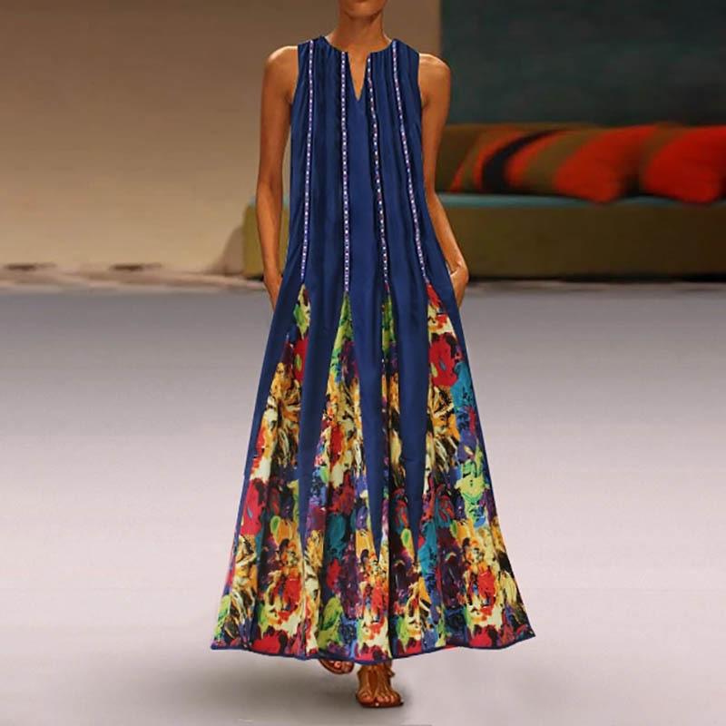 Vintage V Neck Sleeveless Pocket Dresses-STYLEGOING