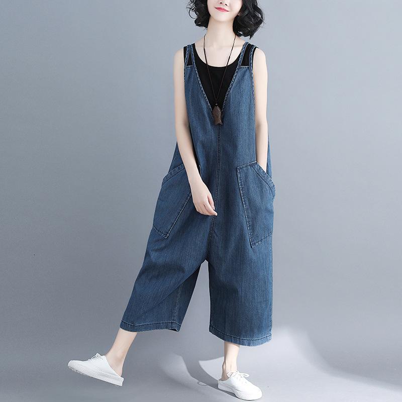 Women Plus Sizes Loose Cropped Rompers-STYLEGOING