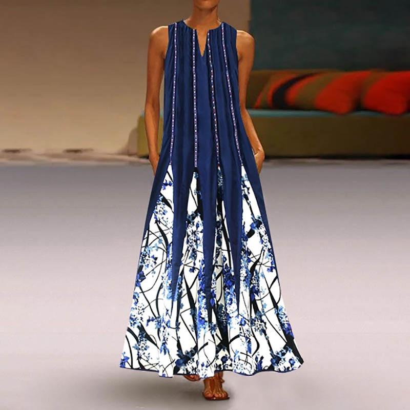 Vintage V Neck Sleeveless Pocket Dresses-STYLEGOING