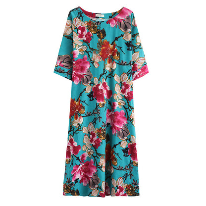 Ethnic Floral Print Plus Sizes Linen Dresses