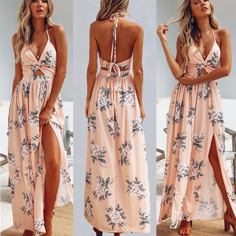 Sexy Halter Chiffon Long Beach Dresses-STYLEGOING
