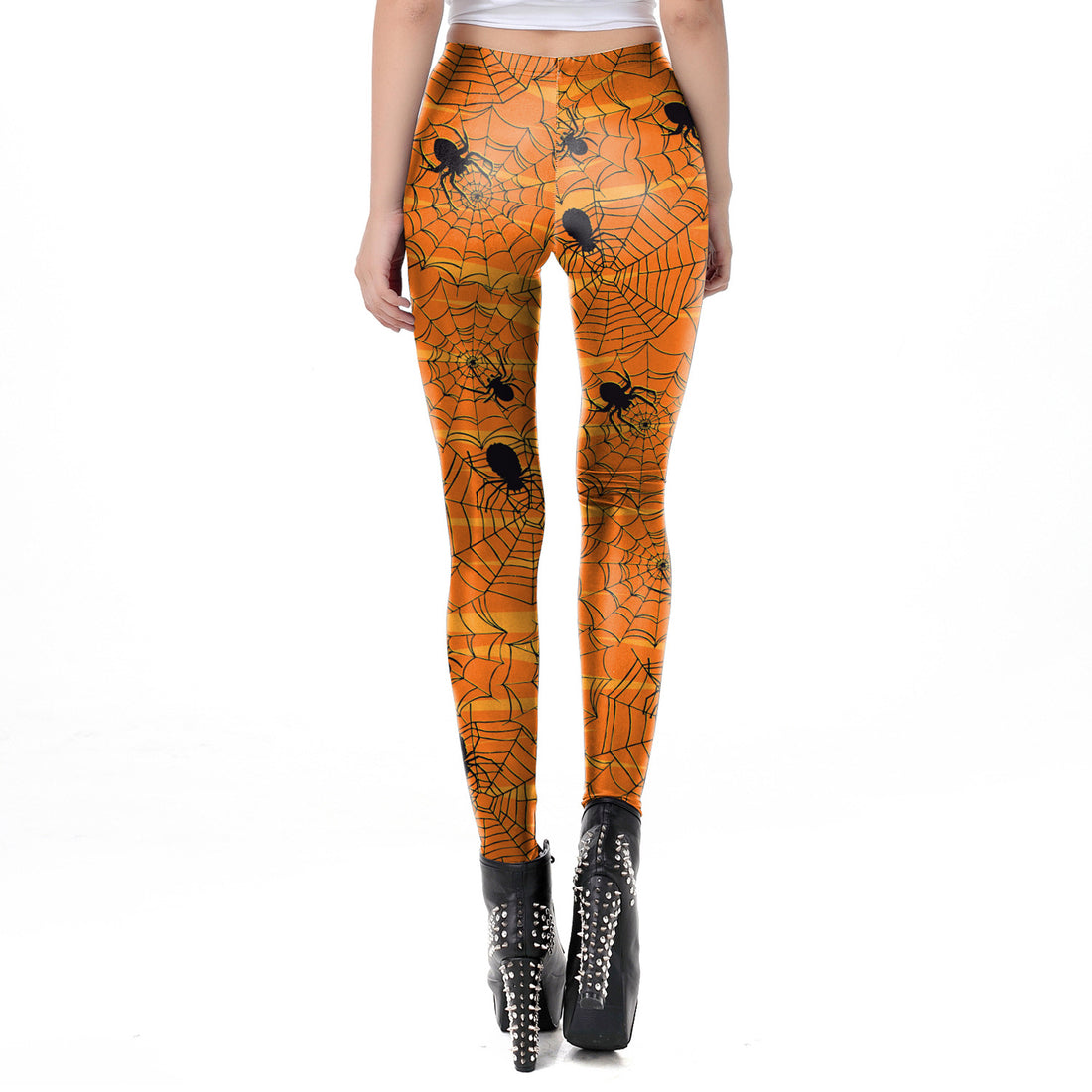 Halloween Pumpkin/Human Skeleton Print Elastic Leggings