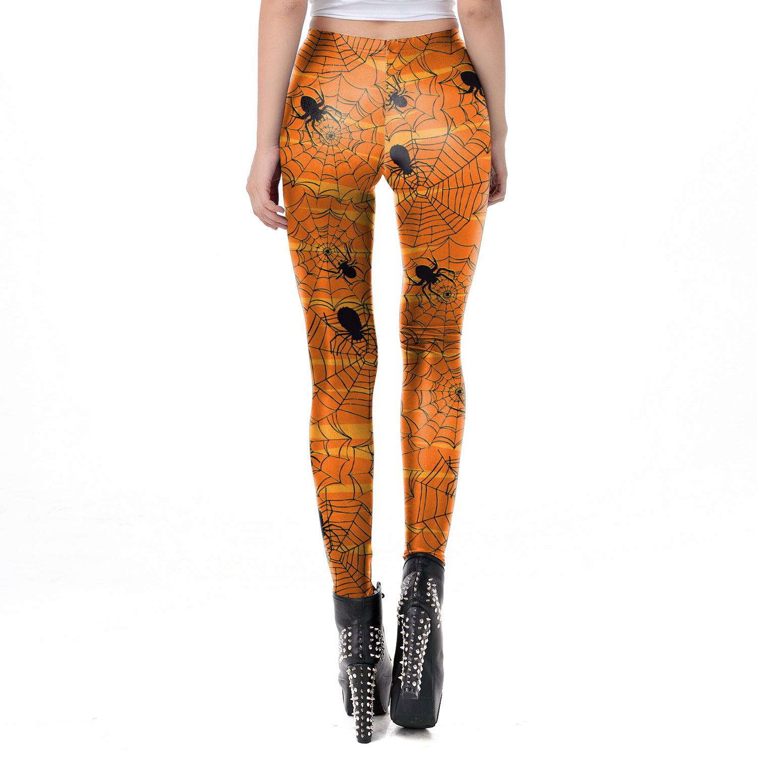 Halloween Pumpkin/Human Skeleton Print Elastic Leggings