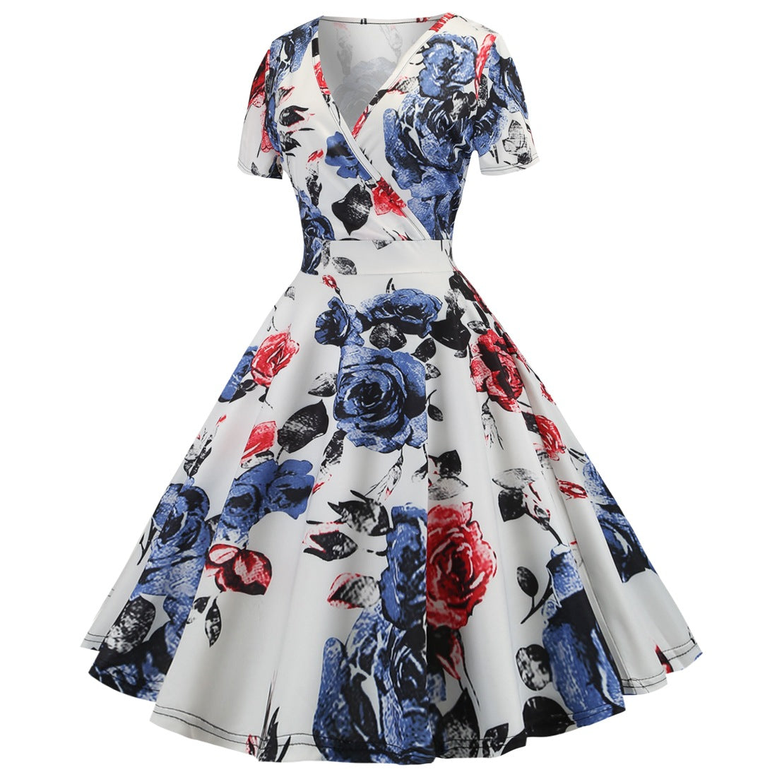 Vintage Deep V Neck Short Sleeves Dresses