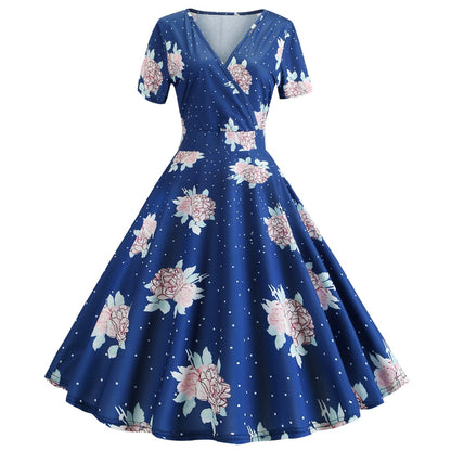 Vintage Deep V Neck Short Sleeves Dresses