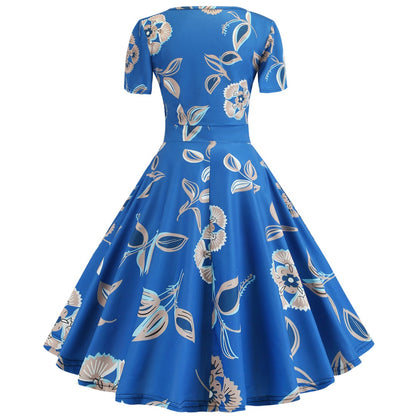 Vintage Deep V Neck Short Sleeves Dresses