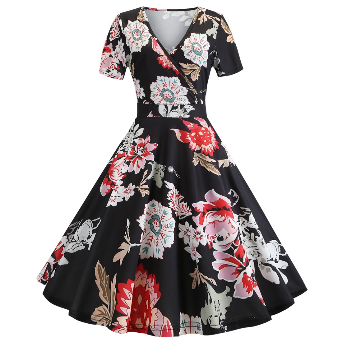 Vintage Deep V Neck Short Sleeves Dresses