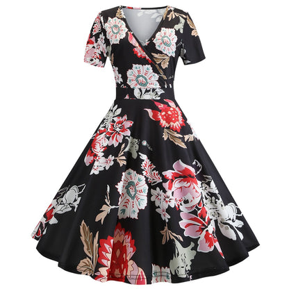 Vintage Deep V Neck Short Sleeves Dresses