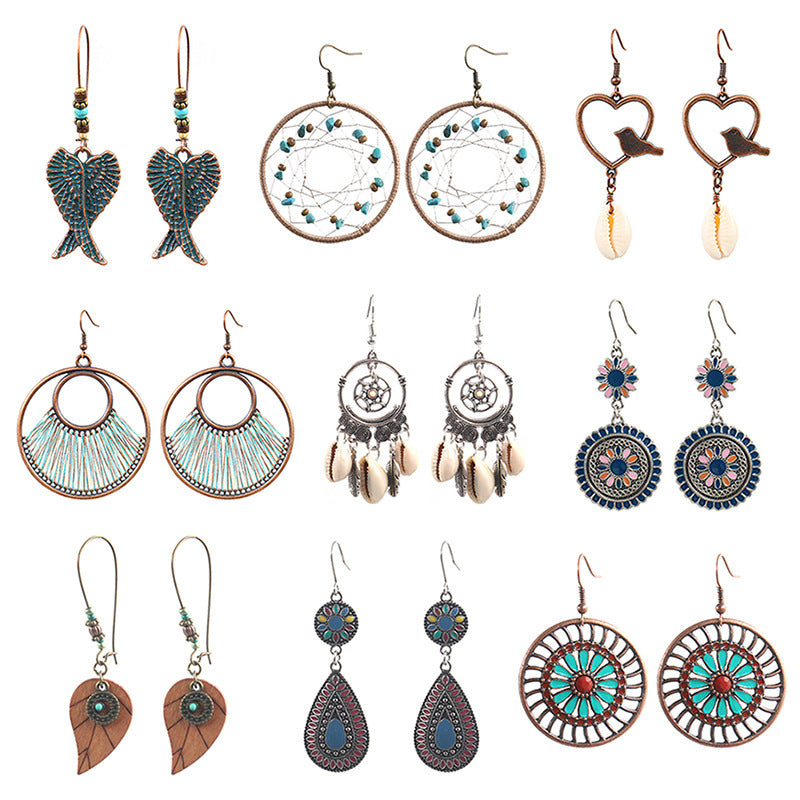 Vintage Bohemian Dreamcatcher Drop Earrings for Women