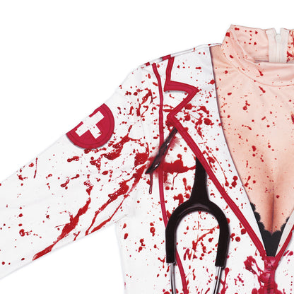 Halloween Nurse Zombie Long Sleeves Dresses Costume