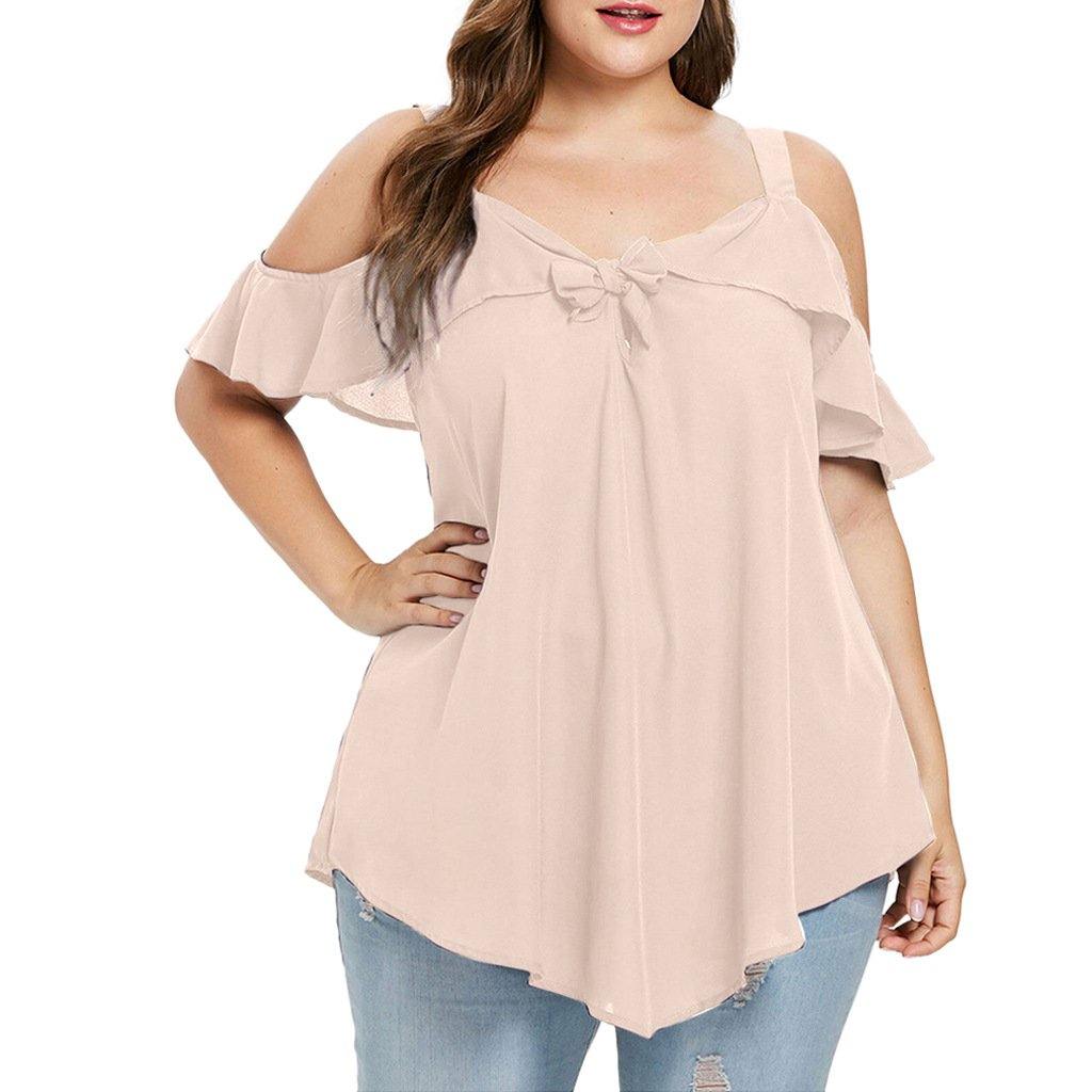 Bowknot Chiffon Plus Sizes Short Sleeves Shirts-STYLEGOING