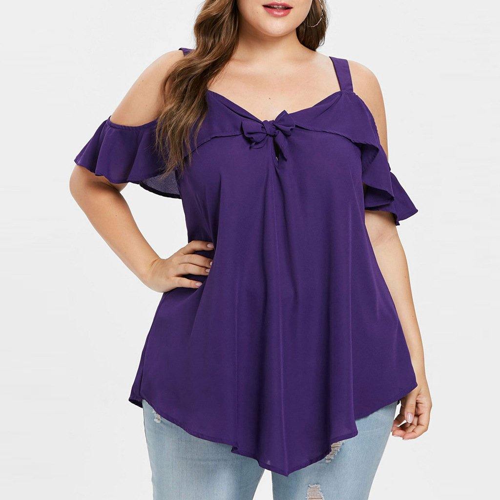 Bowknot Chiffon Plus Sizes Short Sleeves Shirts-STYLEGOING