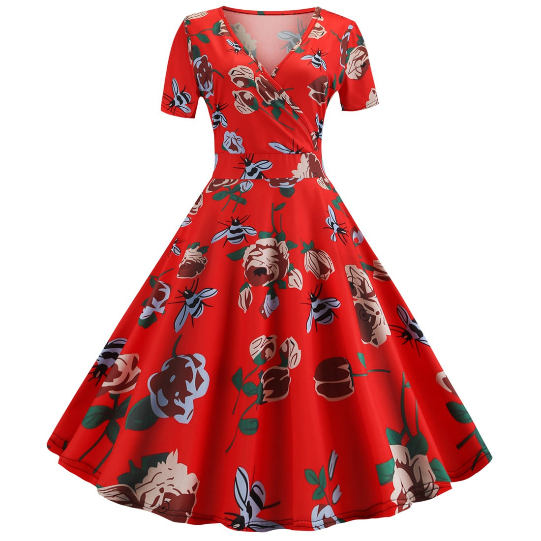 Vintage Deep V Neck Short Sleeves Dresses