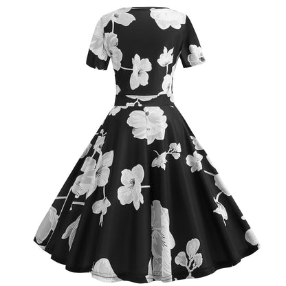 Vintage Deep V Neck Short Sleeves Dresses