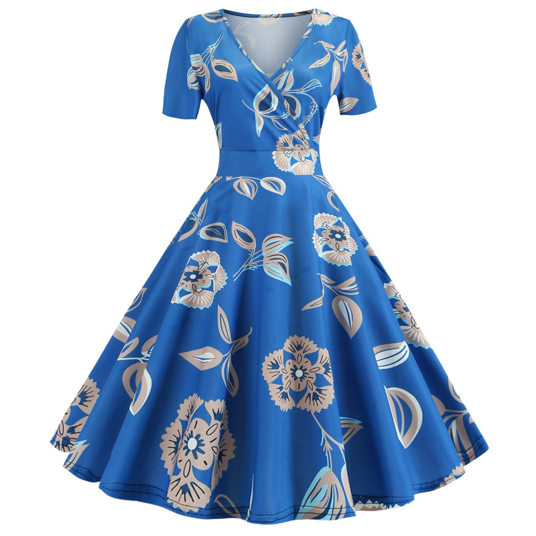 Vintage Deep V Neck Short Sleeves Dresses