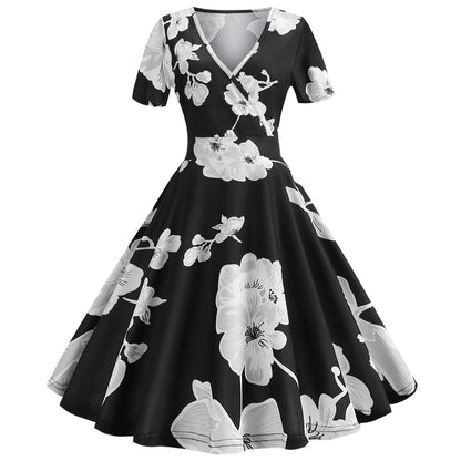 Vintage Deep V Neck Short Sleeves Dresses