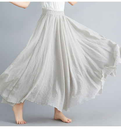 Casual Linen Elastic Waist A Line Skirts for Women