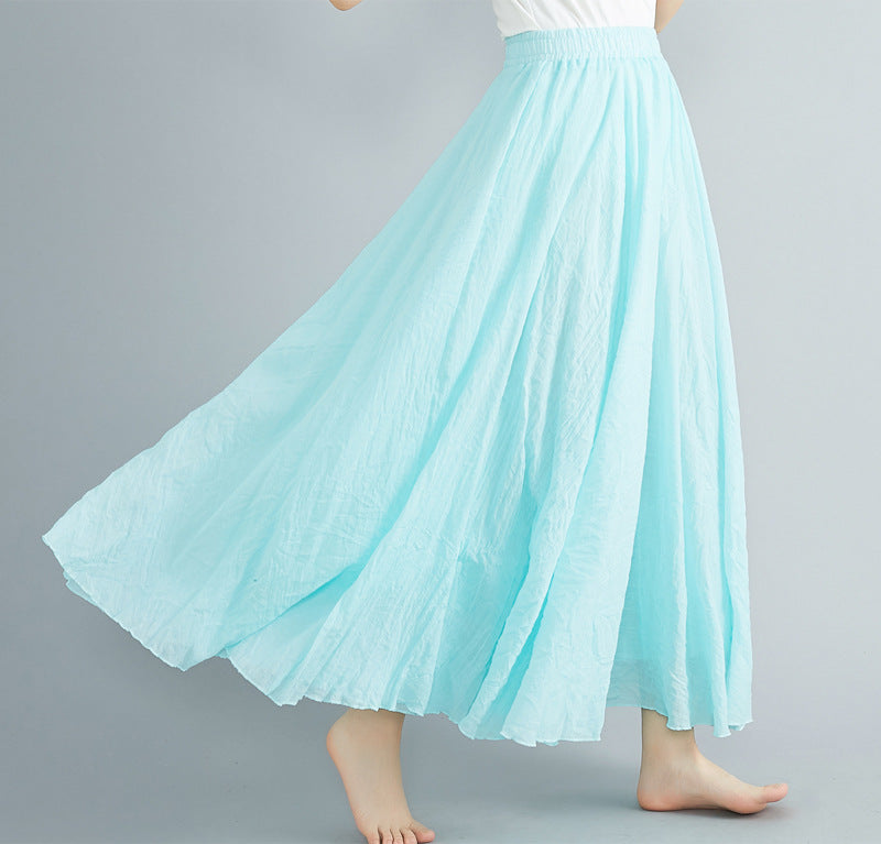 Casual Linen Elastic Waist A Line Skirts for Women
