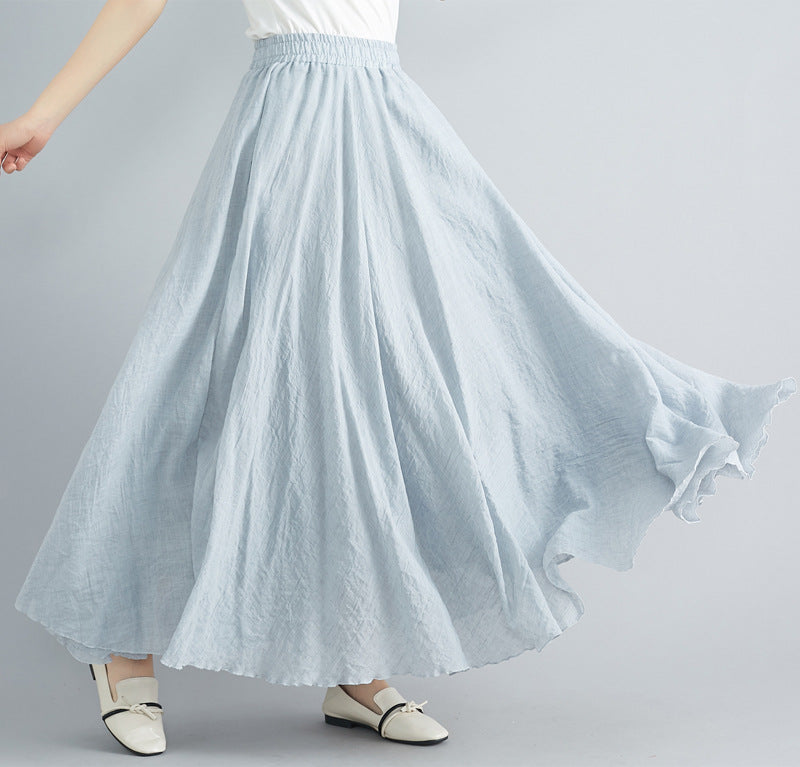 Casual Linen Elastic Waist A Line Skirts for Women