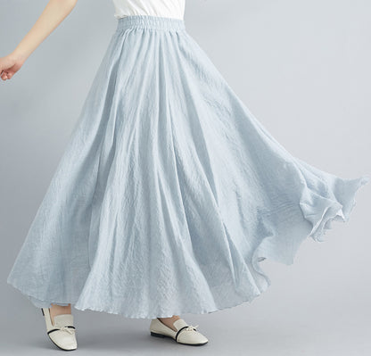 Casual Linen Elastic Waist A Line Skirts for Women