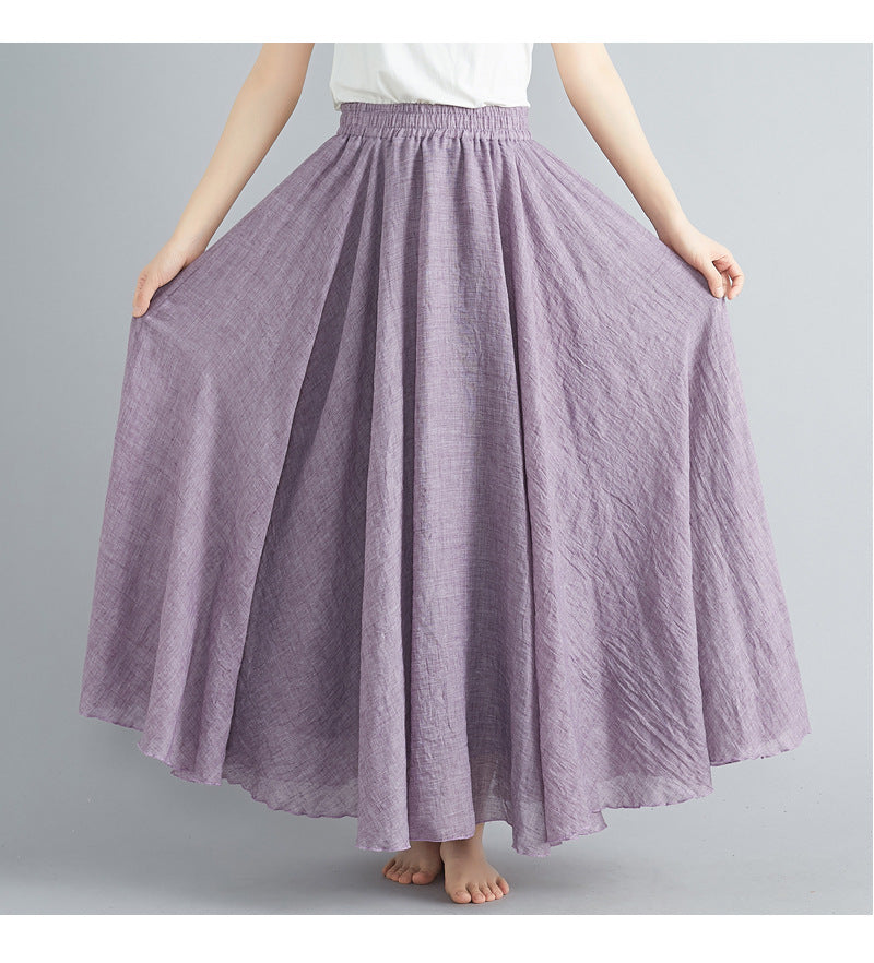 Casual Linen Elastic Waist A Line Skirts for Women