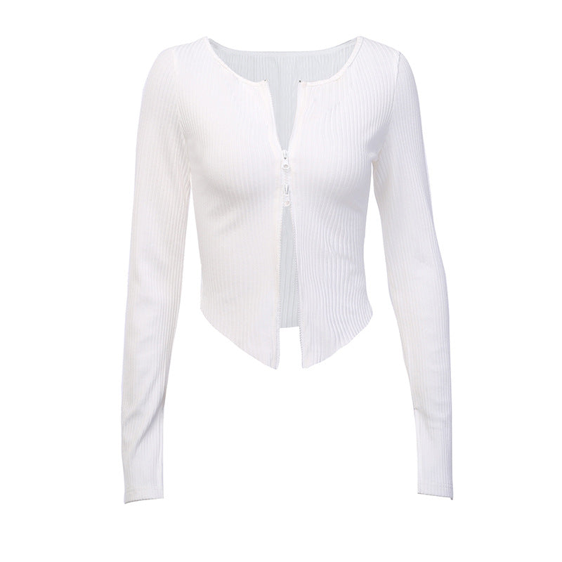 Sexy Knitting Slim Long Sleeves Zipper Tops and Skirts Sets