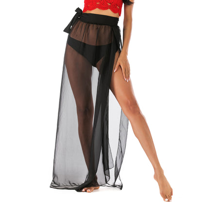 Black Irregular Chiffon See Throught Summer Beach Skirts