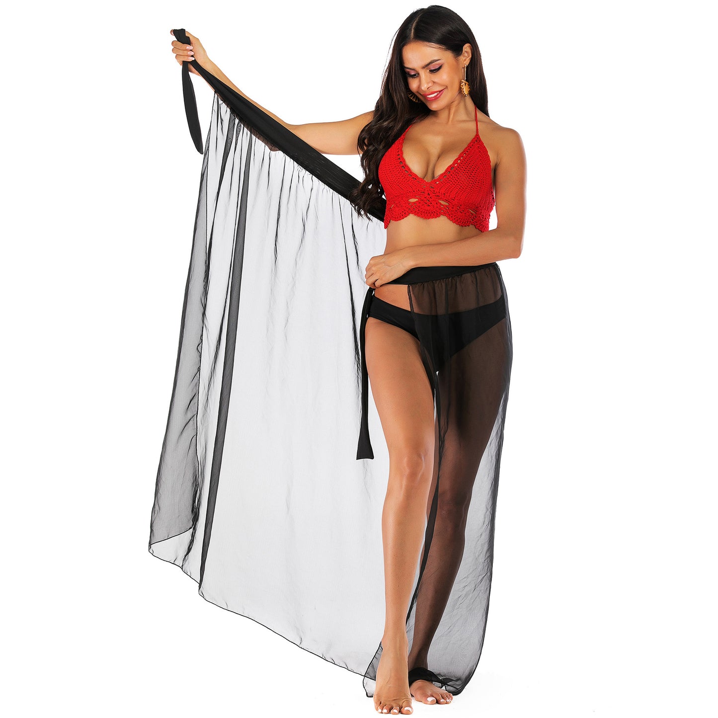 Black Irregular Chiffon See Throught Summer Beach Skirts