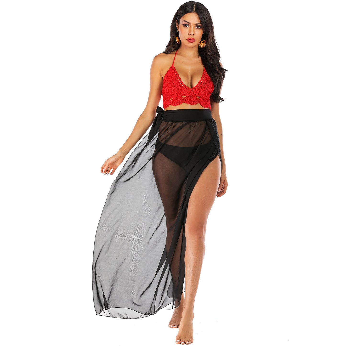 Black Irregular Chiffon See Throught Summer Beach Skirts