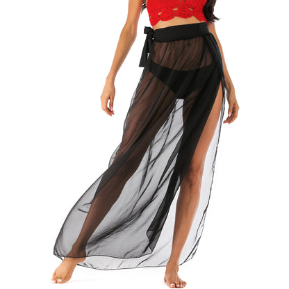 Black Irregular Chiffon See Throught Summer Beach Skirts