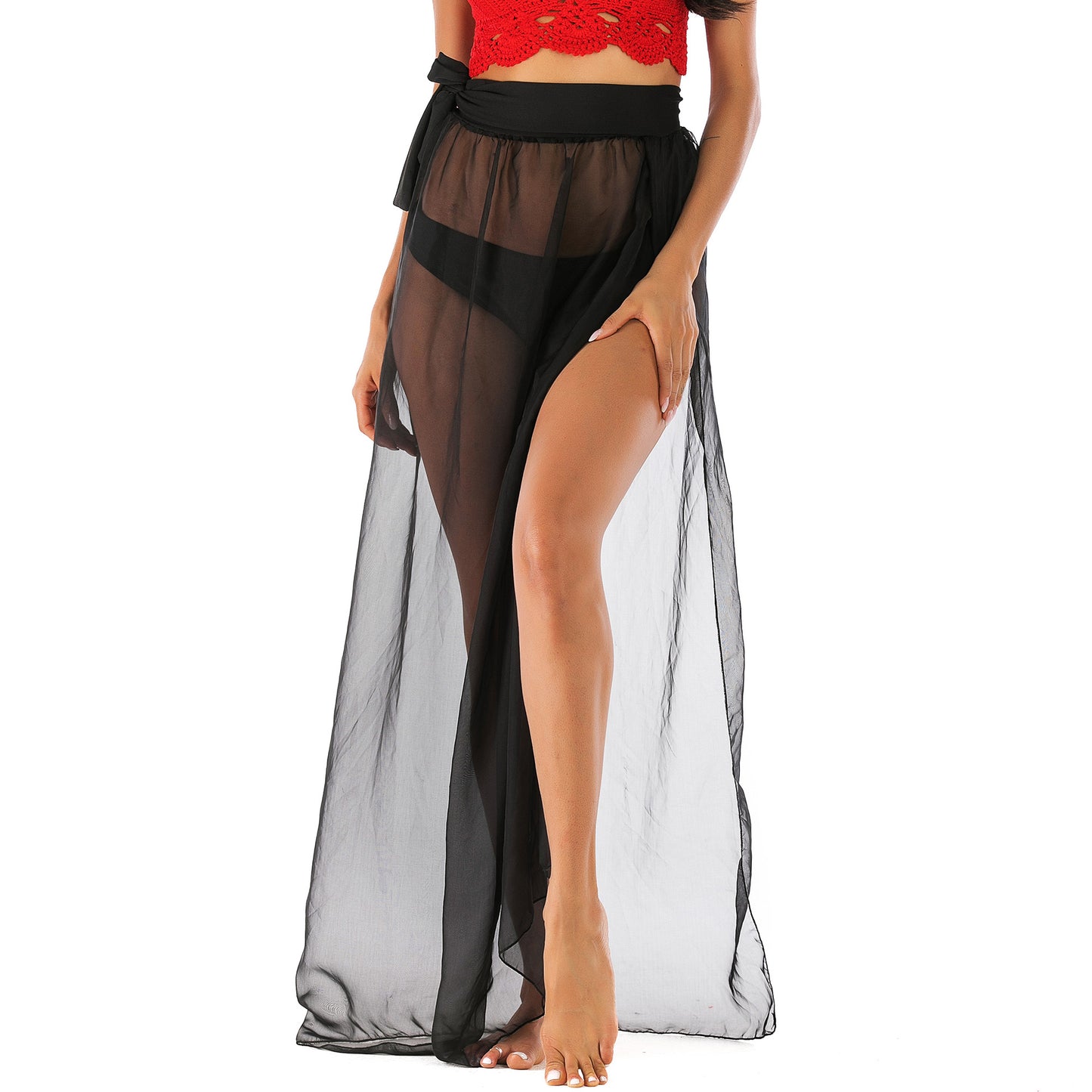 Black Irregular Chiffon See Throught Summer Beach Skirts