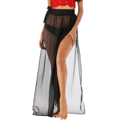 Black Irregular Chiffon See Throught Summer Beach Skirts