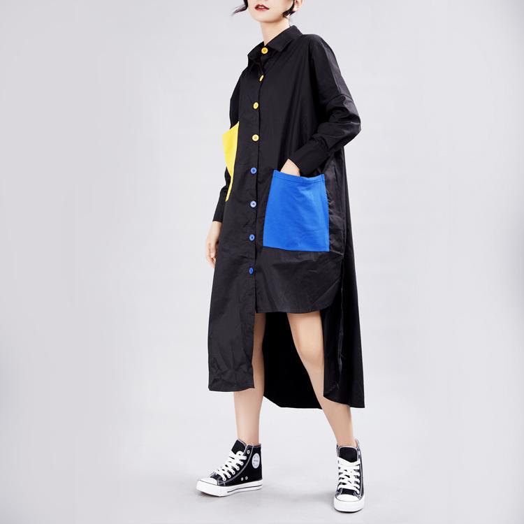 Leisure Long Sleeves Contrast Irregular Fall Shirt Dresses