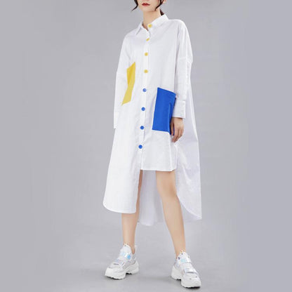 Leisure Long Sleeves Contrast Irregular Fall Shirt Dresses