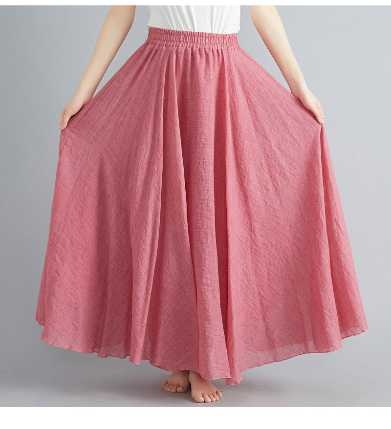Casual Linen Elastic Waist A Line Skirts for Women