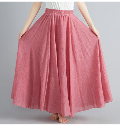 Casual Linen Elastic Waist A Line Skirts for Women
