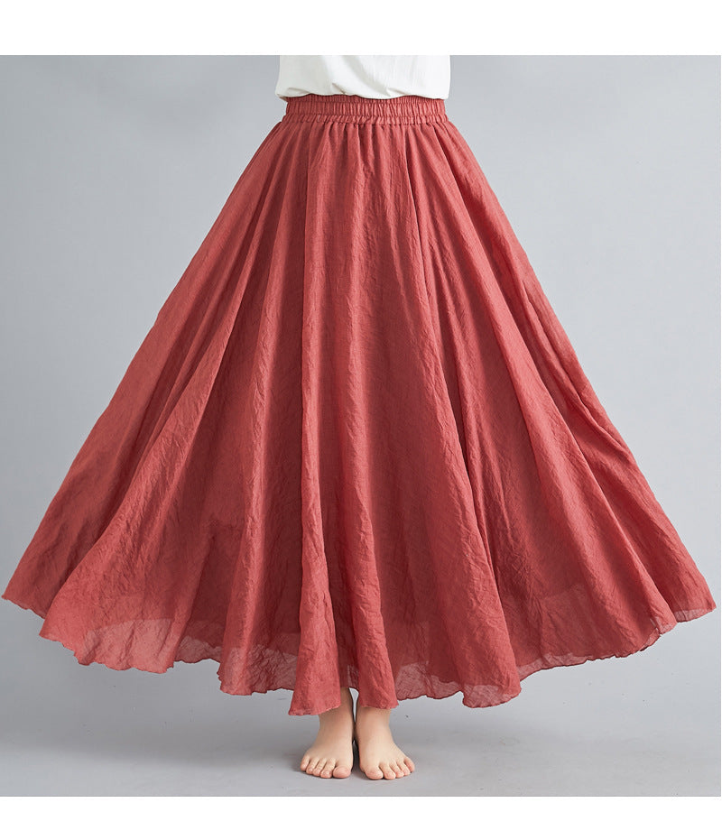 Casual Linen Elastic Waist A Line Skirts for Women