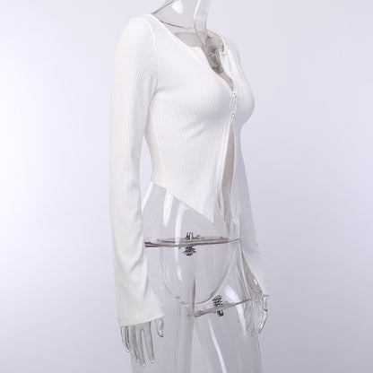 Sexy Knitting Slim Long Sleeves Zipper Tops and Skirts Sets