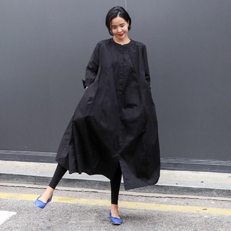 Women Long Sleeves Round Neck Plus Sizes Shirt Dresses-STYLEGOING