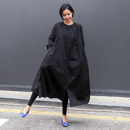 Women Long Sleeves Round Neck Plus Sizes Shirt Dresses-STYLEGOING