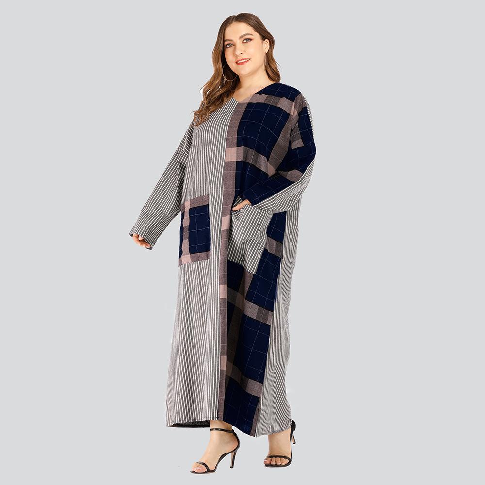 Plus Sizes Striped Causal Long Sleeves Fall Dresses-STYLEGOING