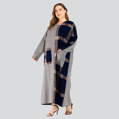 Plus Sizes Striped Causal Long Sleeves Fall Dresses-STYLEGOING