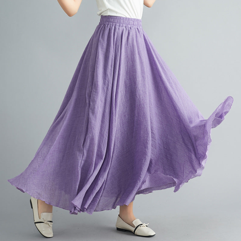 Casual Linen Elastic Waist A Line Skirts for Women