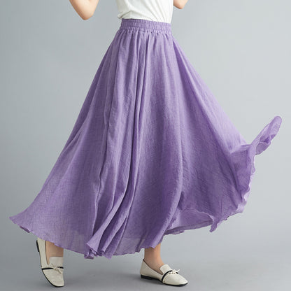 Casual Linen Elastic Waist A Line Skirts for Women