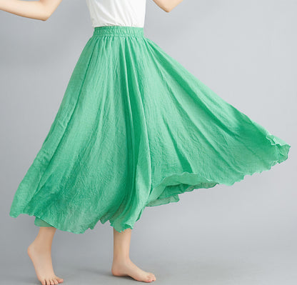 Casual Linen Elastic Waist A Line Skirts for Women