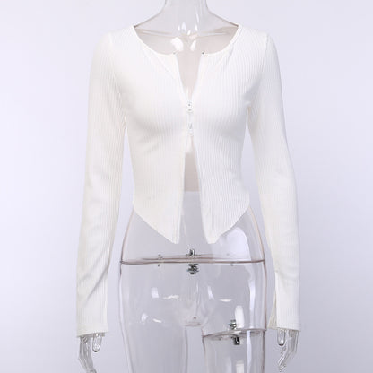 Sexy Knitting Slim Long Sleeves Zipper Tops and Skirts Sets
