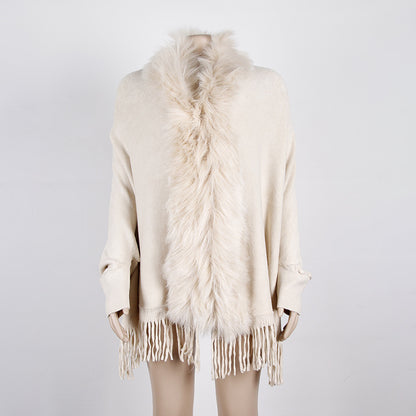 Women Winter Tassels Fur Collar Cardigan Overcoat