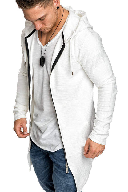Men Long Sleeves Zipper Long Hoody Overcoat-STYLEGOING