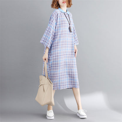 Vintage Linen Plaid Cozy Short Shirt Dresses