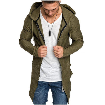 Men Long Sleeves Zipper Long Hoody Overcoat-STYLEGOING